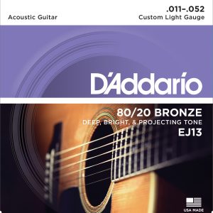 D’Addario EJ13 80/20 Bronze Acoustic Guitar Strings, Custom Light, 11-52