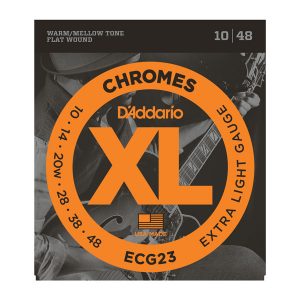 D’Addario ECG23 Chromes Flat Wound Electric Guitar Strings, Extra Light, 10-48