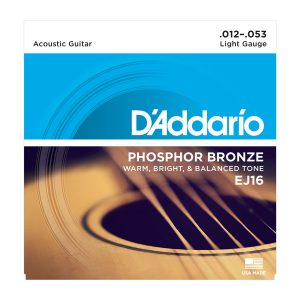 D’Addario EJ16 Phosphor Bronze Acoustic Guitar Strings, Light, 12-53
