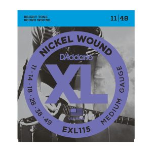 D’Addario EXL115 Nickel Wound Electric Guitar Strings, Medium/Blues-Jazz Rock, 11-49